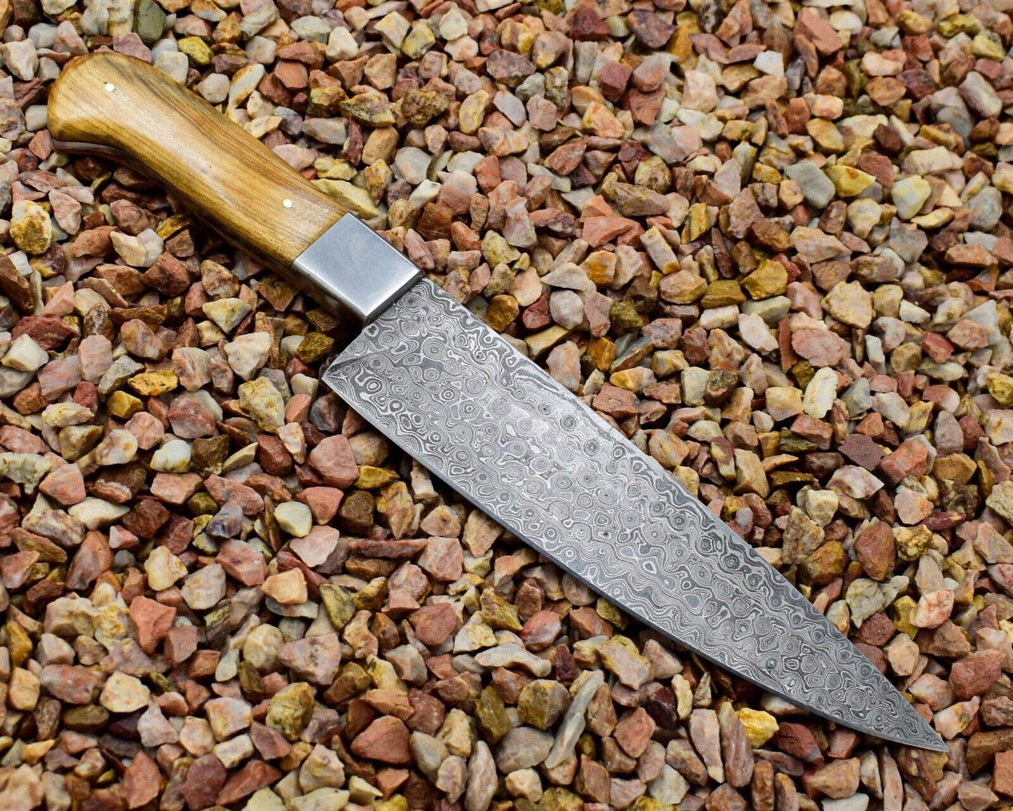 Premium Handmade Damascus Steel Chef Knife with Olive Wood Handle – Full Tang Kitchen Knife
