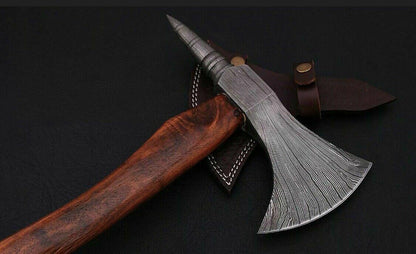 Hand Forged Damascus Steel Axe Hatchet Tomahawk Rose Wood Handle Custom Blade