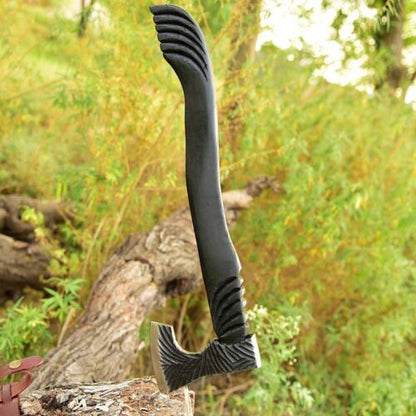 Handmade High Carbon Steel Tomahawk Viking Axe – Bearded Hatchet with Engraved Wood Handle and Leather Sheath