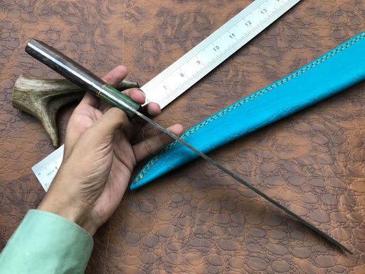 14" Handmade Damascus Steel Camping Fillet Knife With Pakka Wood Handle & Sheath