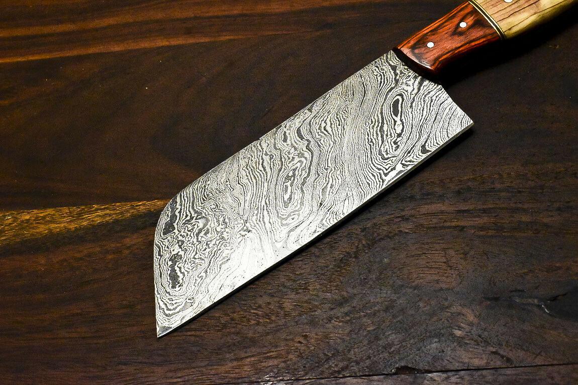 Handmade Damascus Olive Wood Hunting Clever Chopper Chef Knife – 10.5"