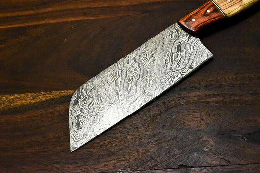 Handmade Damascus Olive Wood Hunting Clever Chopper Chef Knife – 10.5"
