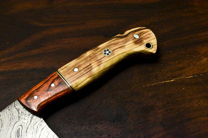 Handmade Damascus Olive Wood Hunting Clever Chopper Chef Knife – 10.5"
