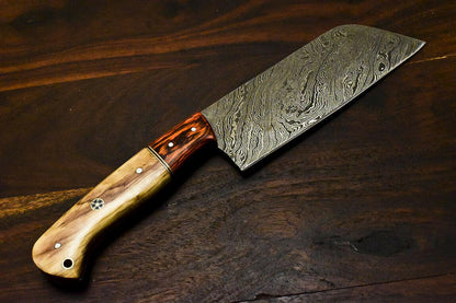 Handmade Damascus Olive Wood Hunting Clever Chopper Chef Knife – 10.5"