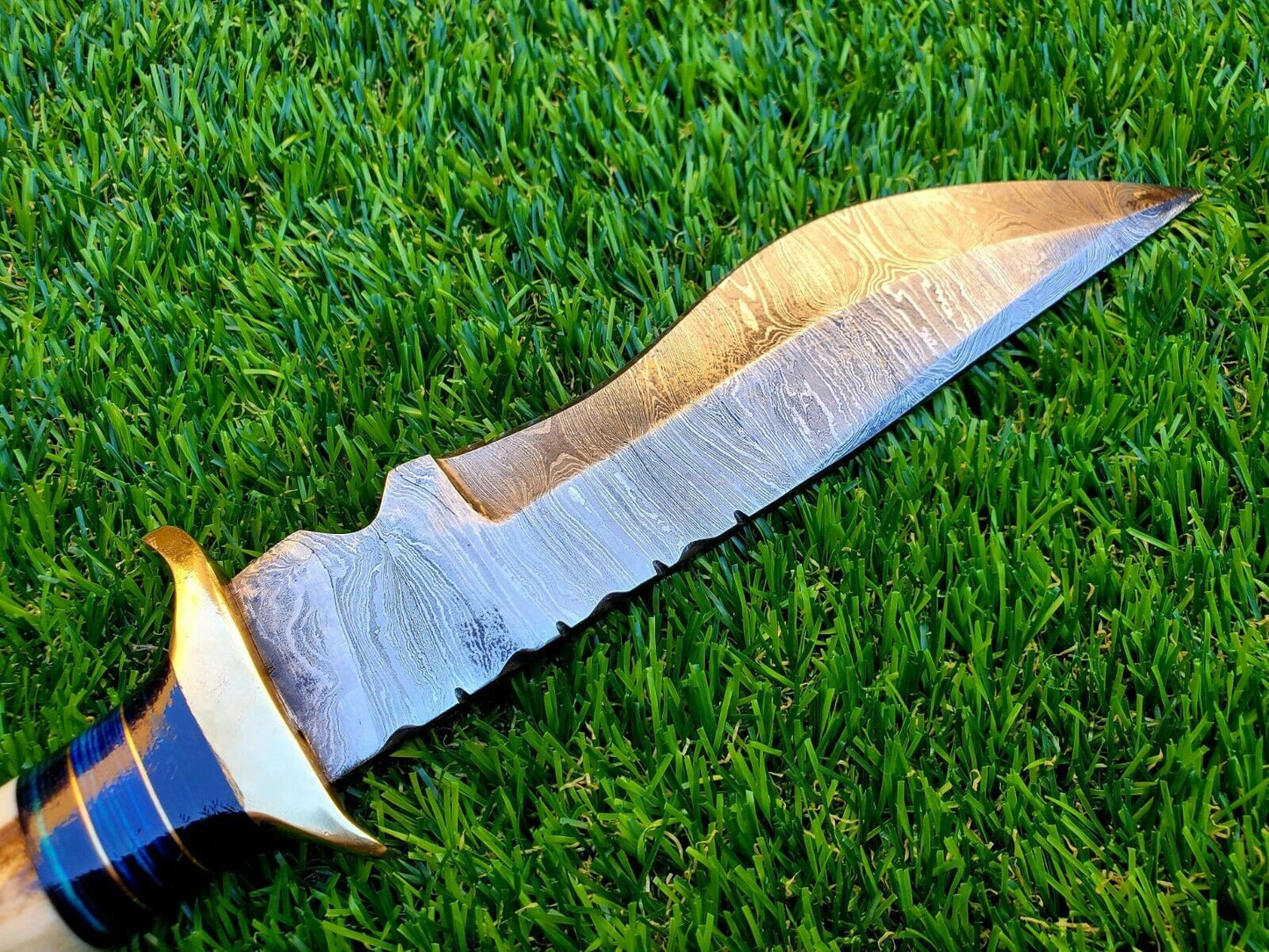 12 Inch Handmade Damascus Steel Hunting Bowie Knife with Deer Antler Handle by Heritage Forge