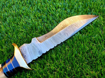 12 Inch Handmade Damascus Steel Hunting Bowie Knife with Deer Antler Handle by Heritage Forge