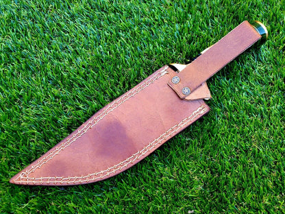 12 Inch Handmade Damascus Steel Hunting Bowie Knife with Deer Antler Handle by Heritage Forge