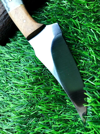 9"  Stainless Steel Skinner Hunting Knife with Wood Handle & Leather Sheath