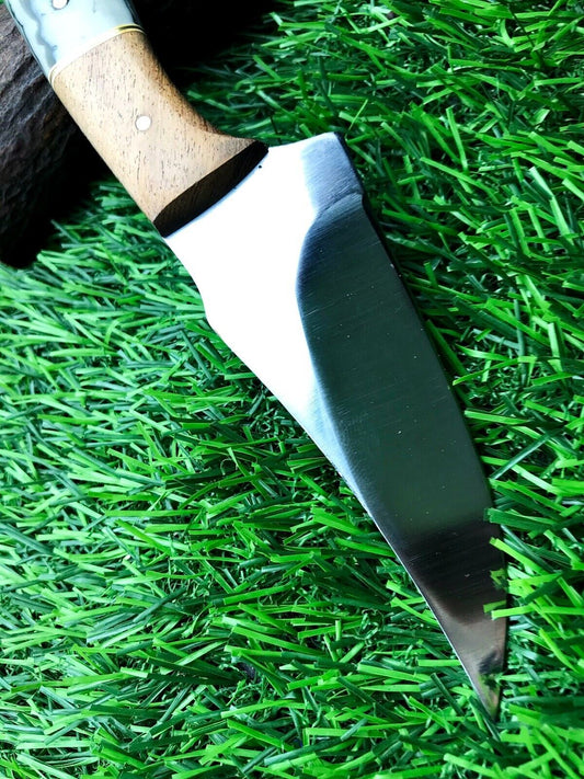 9"  Stainless Steel Skinner Hunting Knife with Wood Handle & Leather Sheath