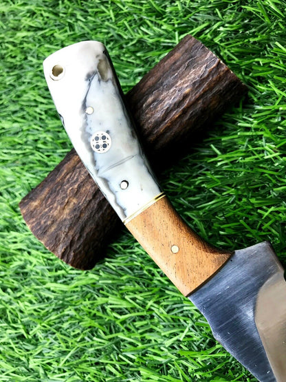 9"  Stainless Steel Skinner Hunting Knife with Wood Handle & Leather Sheath