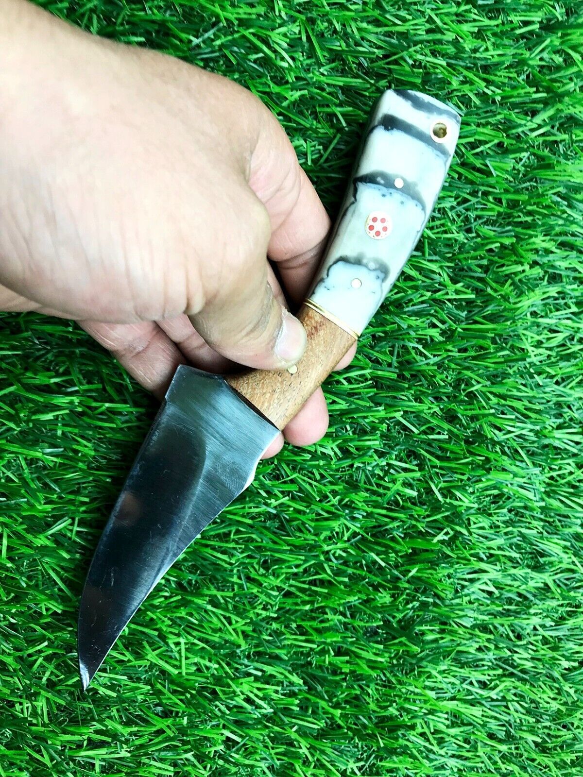 9"  Stainless Steel Skinner Hunting Knife with Wood Handle & Leather Sheath