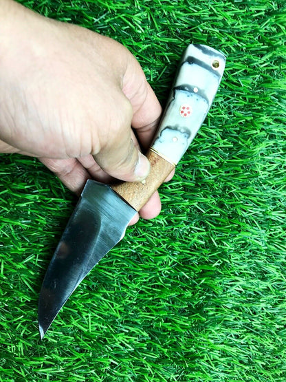9"  Stainless Steel Skinner Hunting Knife with Wood Handle & Leather Sheath