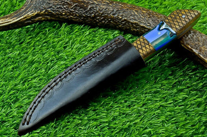 8" Heritage Forge Damascus Steel Bowie Knife – Full Tang Blade & Resin-Wood Handle
