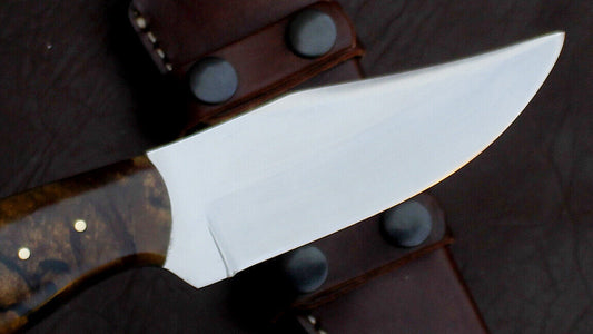 Custom Hand Forged Skinner Knife | D2 Steel Blade | Fixed Blade Hunting Knife with Leather Sheath