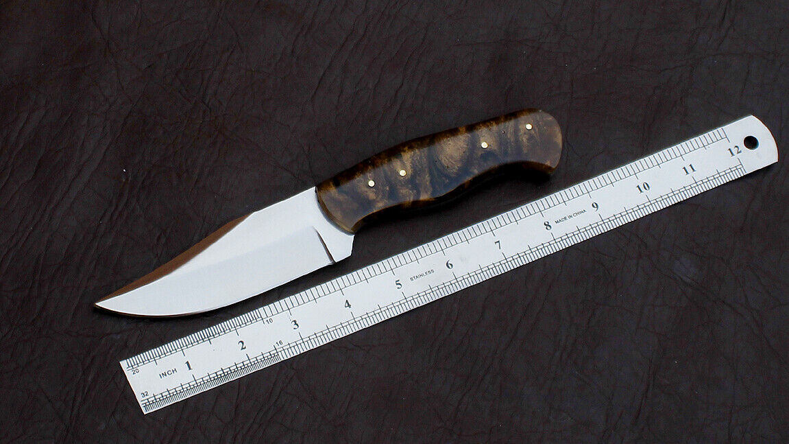 Custom Hand Forged Skinner Knife | D2 Steel Blade | Fixed Blade Hunting Knife with Leather Sheath