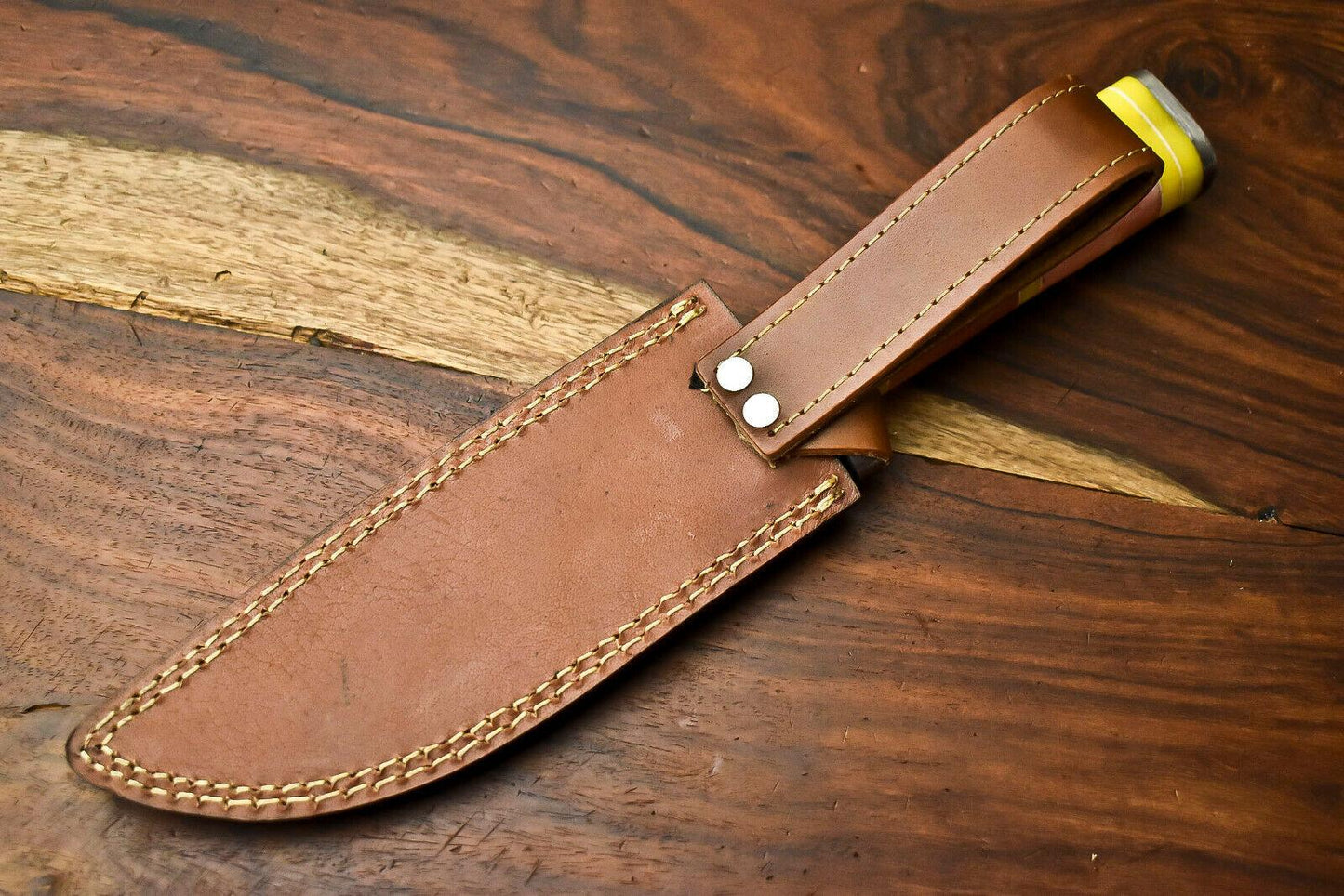 Handmade Damascus Steel Hunting Bowie Knife with Camel Bone Handle