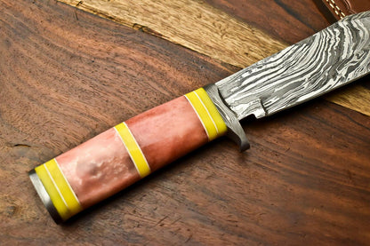 Handmade Damascus Steel Hunting Bowie Knife with Camel Bone Handle