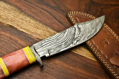 Handmade Damascus Steel Hunting Bowie Knife with Camel Bone Handle