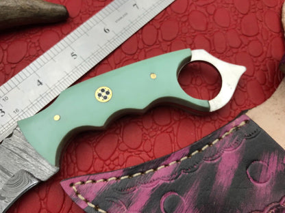 8" Handmade Damascus Karambit Damascus Steel Hunting Knife With Resin Handle