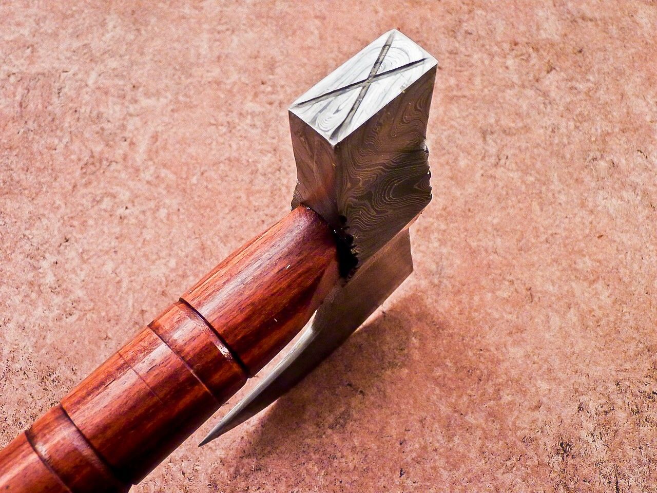 New Handmade Damascus Steel Axe | Unique Limited Edition 21-Inch Axe with Natural Wood Handle & Leather Sheath