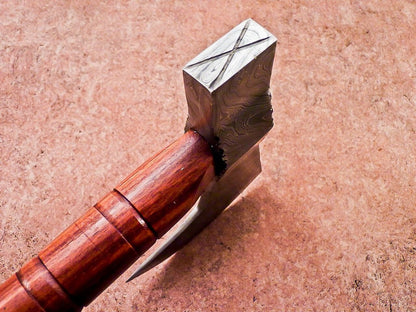 New Handmade Damascus Steel Axe | Unique Limited Edition 21-Inch Axe with Natural Wood Handle & Leather Sheath