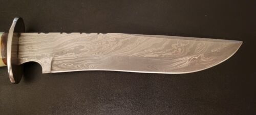 Heritage Forge Handmade Damascus Steel Bowie Knife with Camel Bone Handle and Leather Sheath 14 Inch