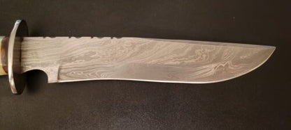 Heritage Forge Handmade Damascus Steel Bowie Knife with Camel Bone Handle and Leather Sheath 14 Inch