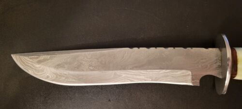 Heritage Forge Handmade Damascus Steel Bowie Knife with Camel Bone Handle and Leather Sheath 14 Inch