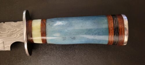 Heritage Forge Handmade Damascus Steel Bowie Knife with Camel Bone Handle and Leather Sheath 14 Inch
