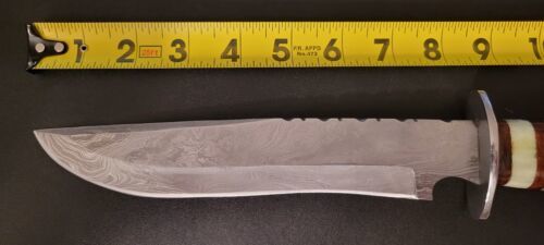 Heritage Forge Handmade Damascus Steel Bowie Knife with Camel Bone Handle and Leather Sheath 14 Inch