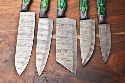 Premium 5-Piece Handmade Damascus Steel Chef Knife Collection