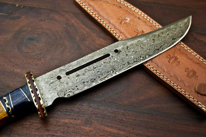 16" Custom Handmade Damascus Steel Bowie Knife | 10" Blade & Hardwood Handle