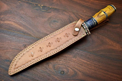 16" Custom Handmade Damascus Steel Bowie Knife | 10" Blade & Hardwood Handle