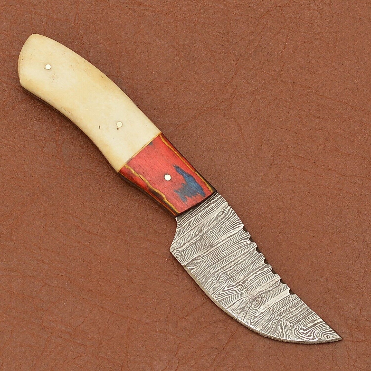 8" Damascus Steel Skinner Knife Wood Handle Custom Handmade Hunting Tool