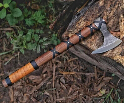 Forged Viking Ragnar Norse Valhalla Carbon Steel Throwing Axe with Rosewood Handle and Sheath