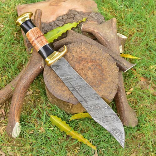 Custom Handmade Forged Damascus Steel Hunting Rambo Bowie Knife | Stag Crown & Cocobolo Wood Handle | 16" EDC Survival Knife