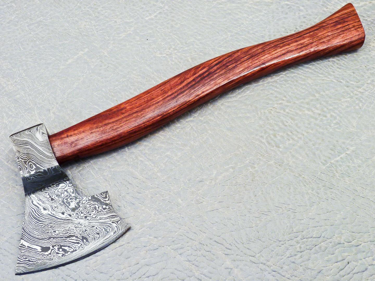 15" Handmade Damascus Steel Axe | Unique Hunting Axe With Natural Wood Handle