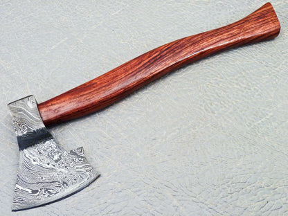 15" Handmade Damascus Steel Axe | Unique Hunting Axe With Natural Wood Handle