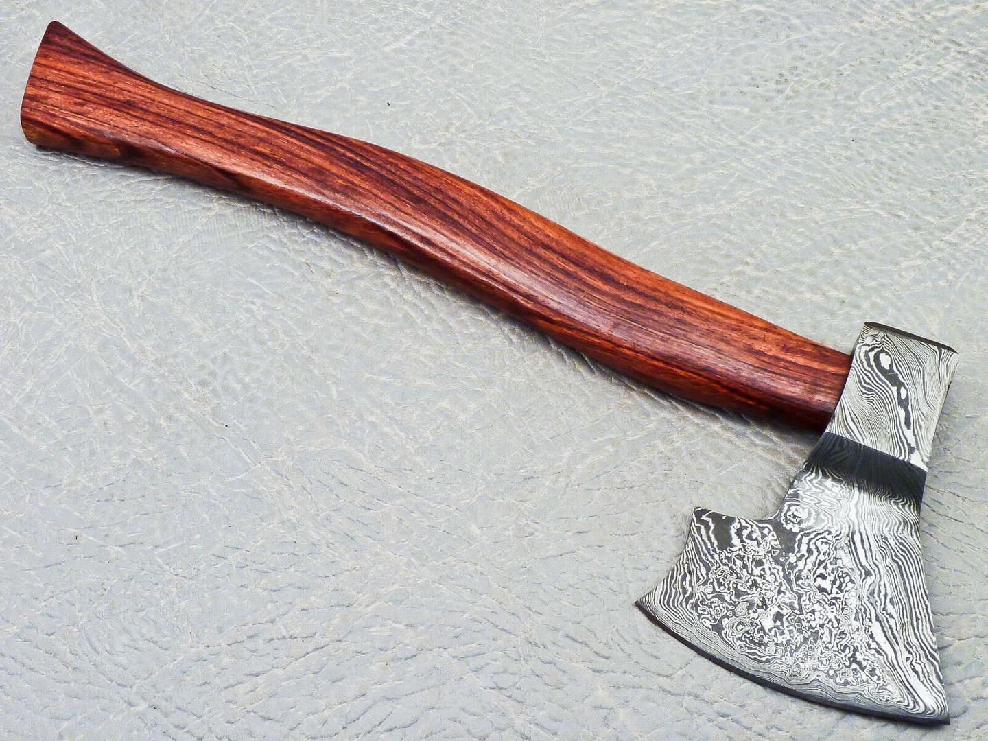 15" Handmade Damascus Steel Axe | Unique Hunting Axe With Natural Wood Handle