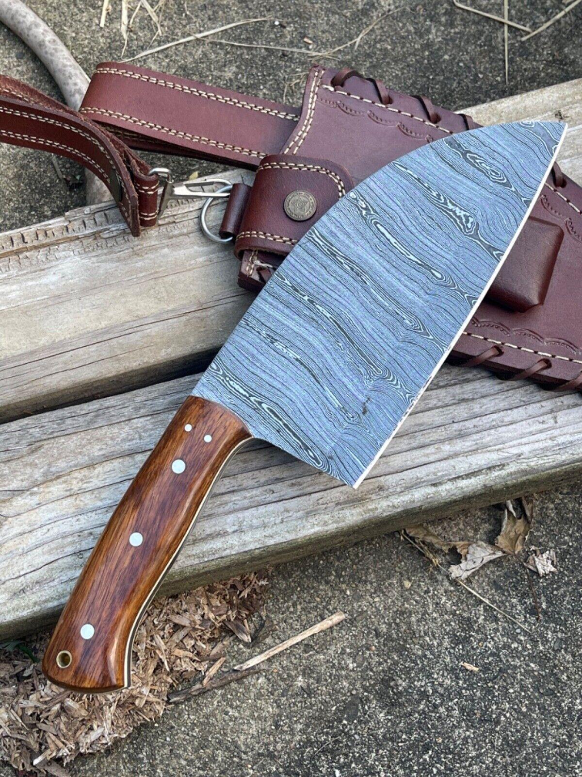 Custom Handmade Damascus Steel Serbian Chef Knife Cleaver – 256+ Layer Rosewood Handle