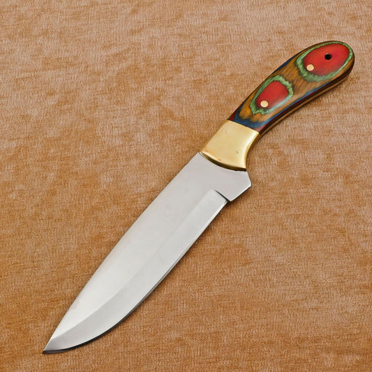 Handmade 12 Inch D2 Steel Full Tang Bowie Hunting Knife – Brass Bolster, Outdoor Survival Blade