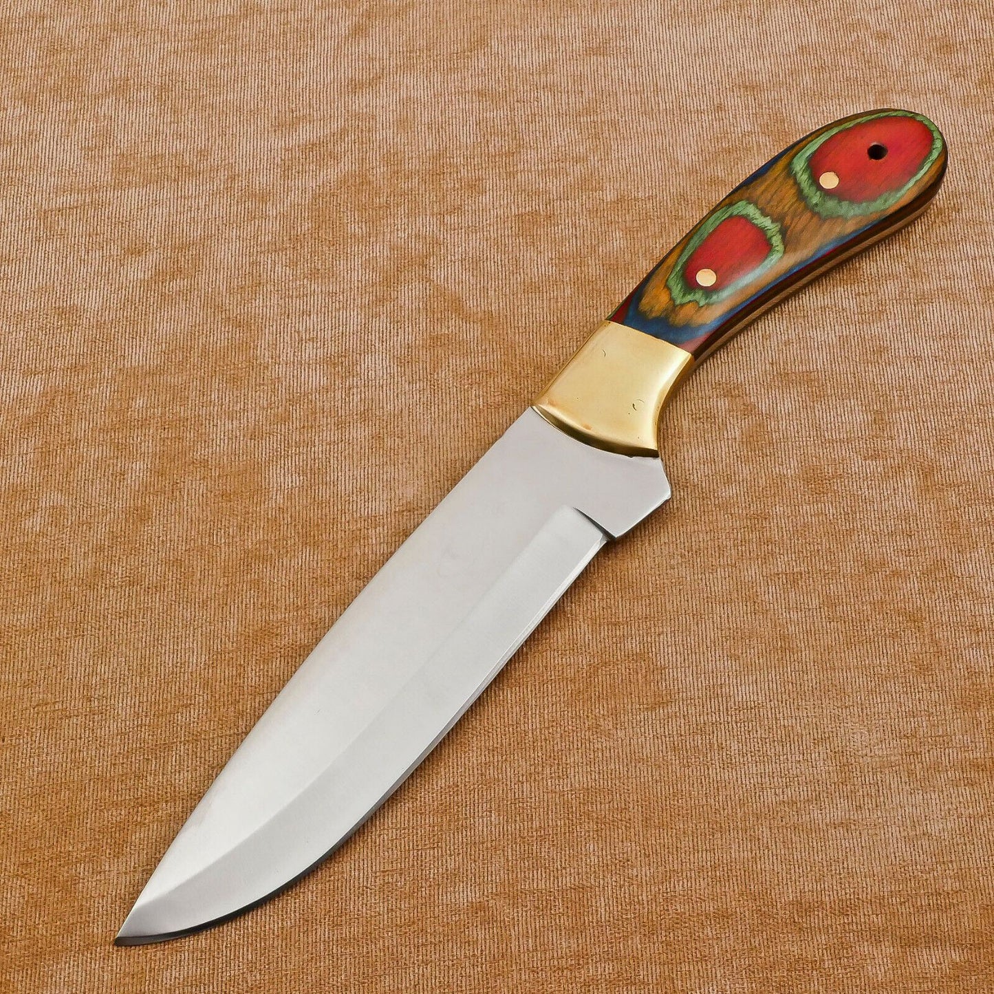 Handmade 12 Inch D2 Steel Full Tang Bowie Hunting Knife – Brass Bolster, Outdoor Survival Blade