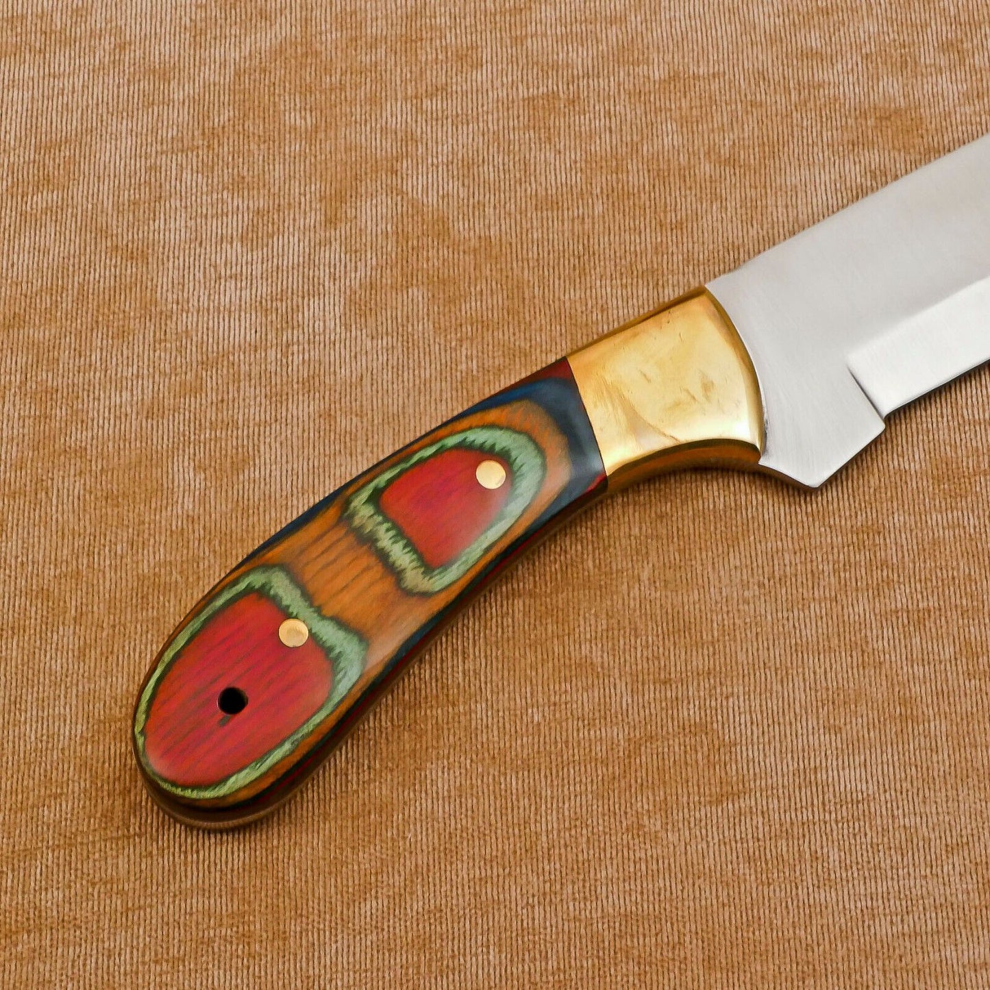 Handmade 12 Inch D2 Steel Full Tang Bowie Hunting Knife – Brass Bolster, Outdoor Survival Blade