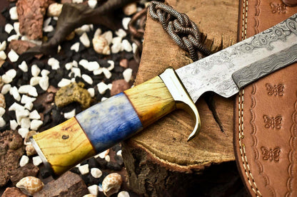 14.5" Handmade Damascus Steel Bowie Knife | Camel Bone Handle