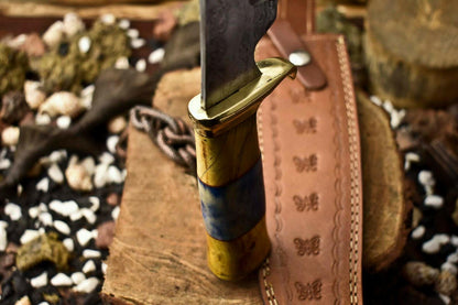 14.5" Handmade Damascus Steel Bowie Knife | Camel Bone Handle