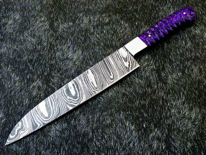 13" Custom Hand Forged Damascus Steel Chef Kitchen Knife with Hardwood Handle