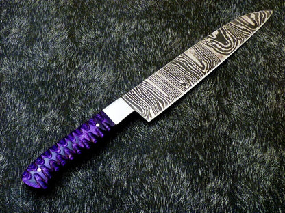 13" Custom Hand Forged Damascus Steel Chef Kitchen Knife with Hardwood Handle