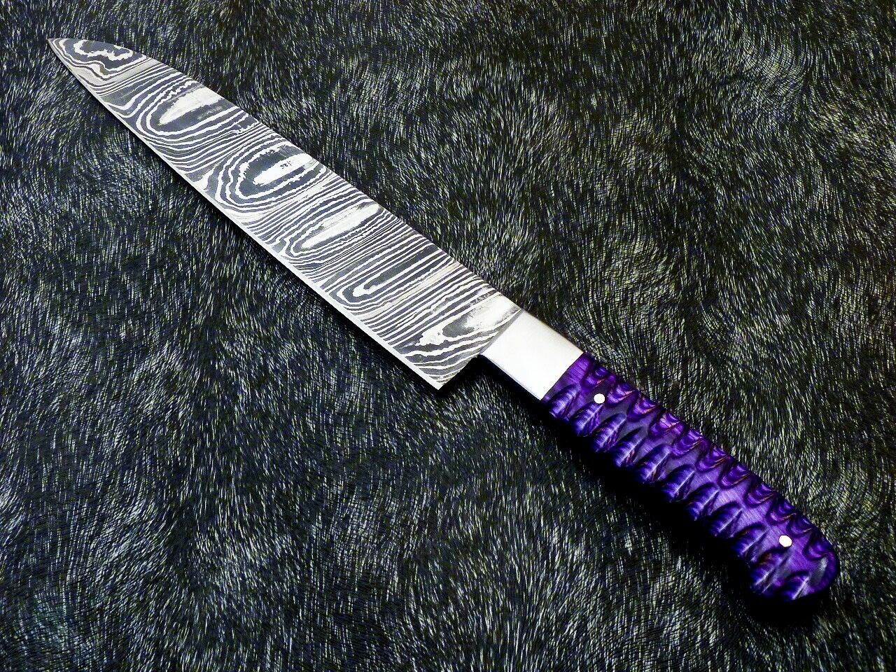 13" Custom Hand Forged Damascus Steel Chef Kitchen Knife with Hardwood Handle