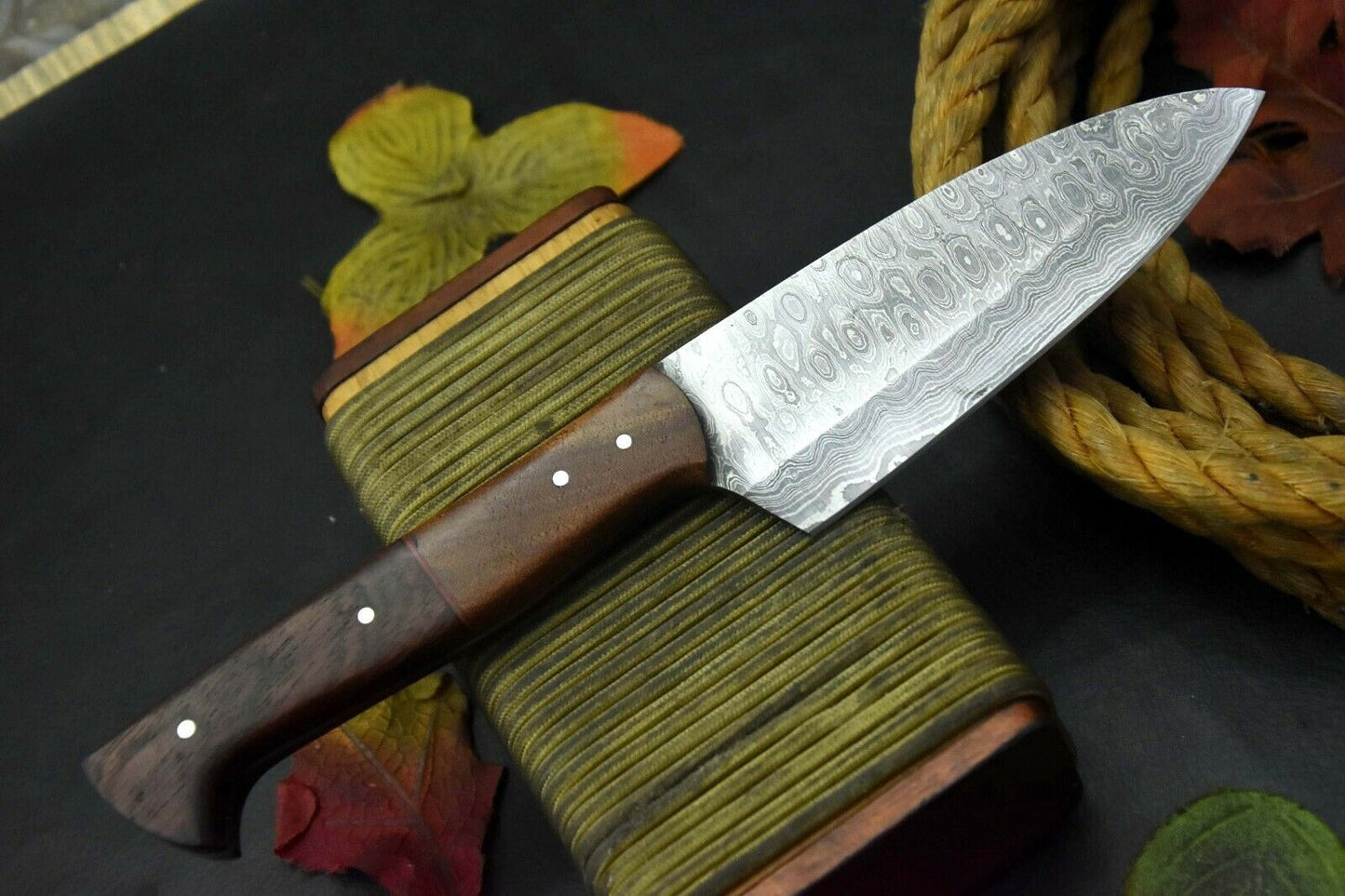 Custom 9.5" OAL Handmade Damascus Steel Chef Knife with Walnut Handle – Raindrop Pattern Blade