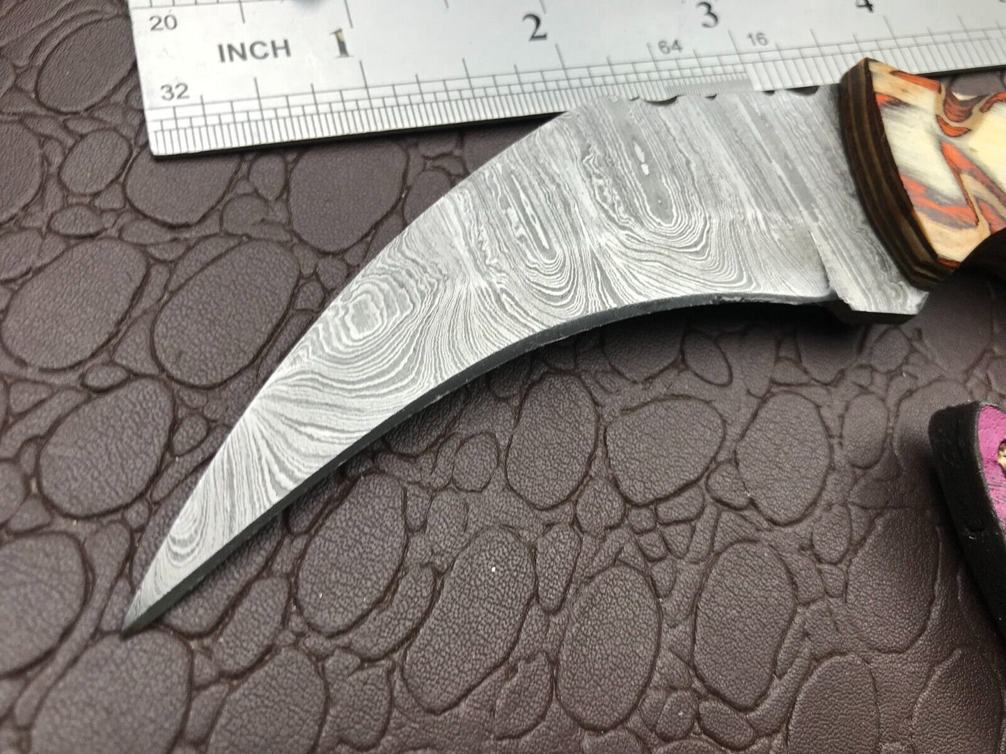 8" Handmade Damascus Karambit Knife Full Tang Damascus Steel Karambit with Wood Handle